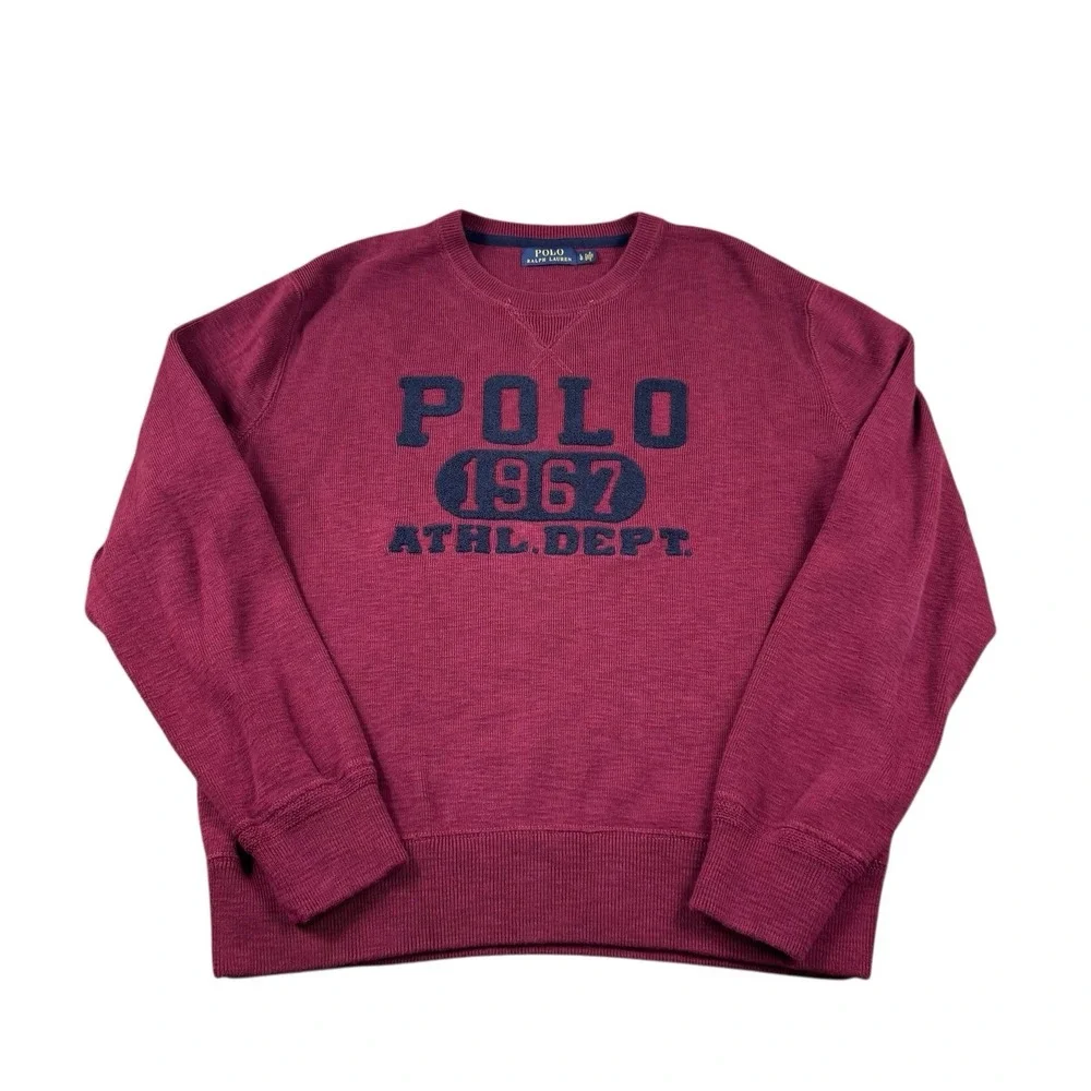 Polo Ralph Lauren Maroon Knit Cotton Spellout Crewneck Sweater Size Men's Large